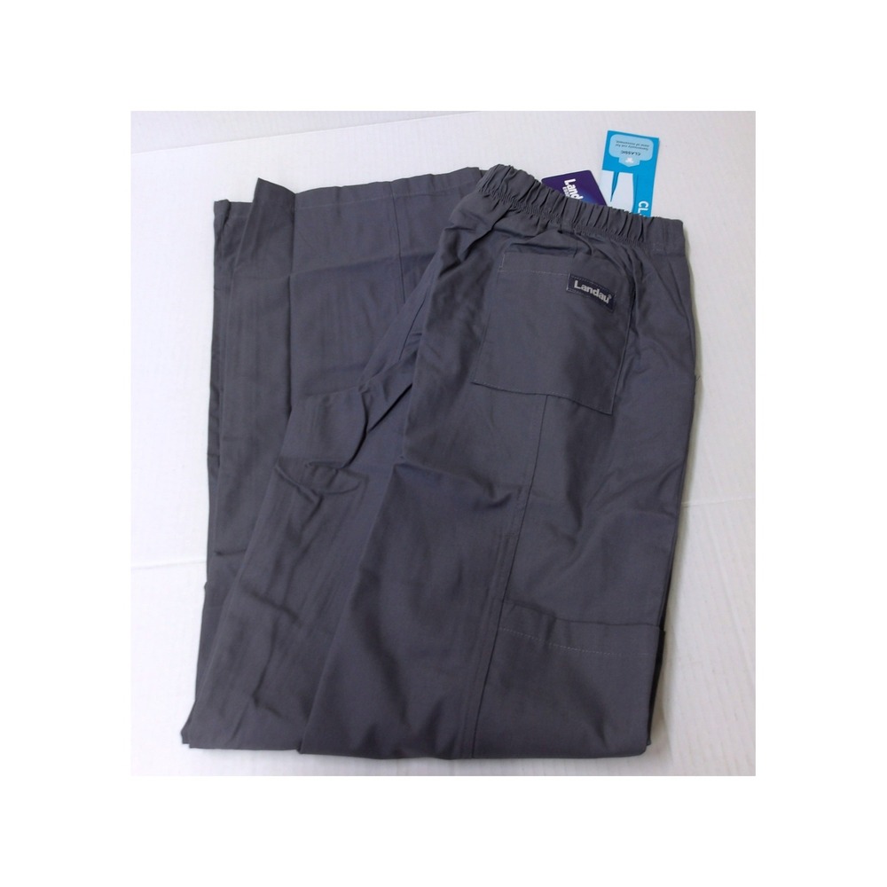 Landau Classic Fit Scrub Pants Charcoal Grey Elastic Waist Cargo Pockets NWT